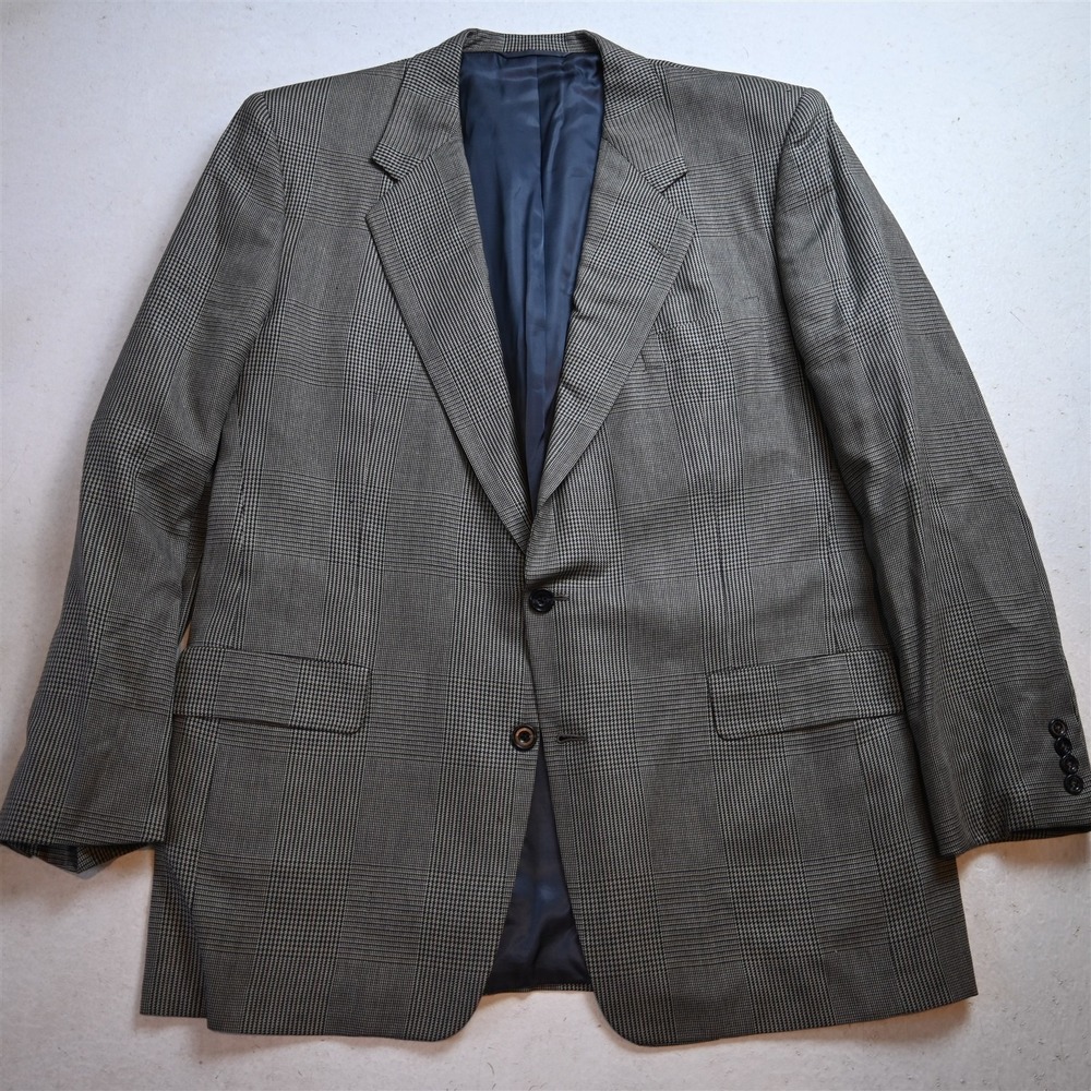 Vtg USA Made Hickey Freeman 44L Brown Green Glenn Check Silk Wool Blazer